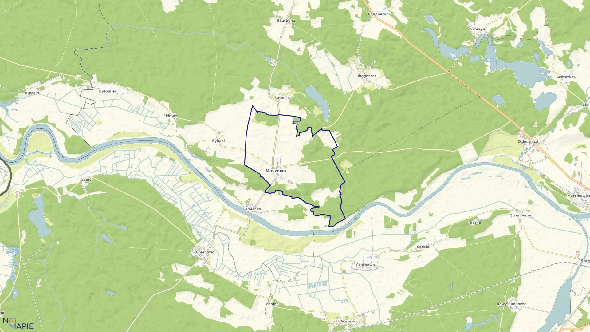 Mapa obrębu Maszewo w gminie Maszewo