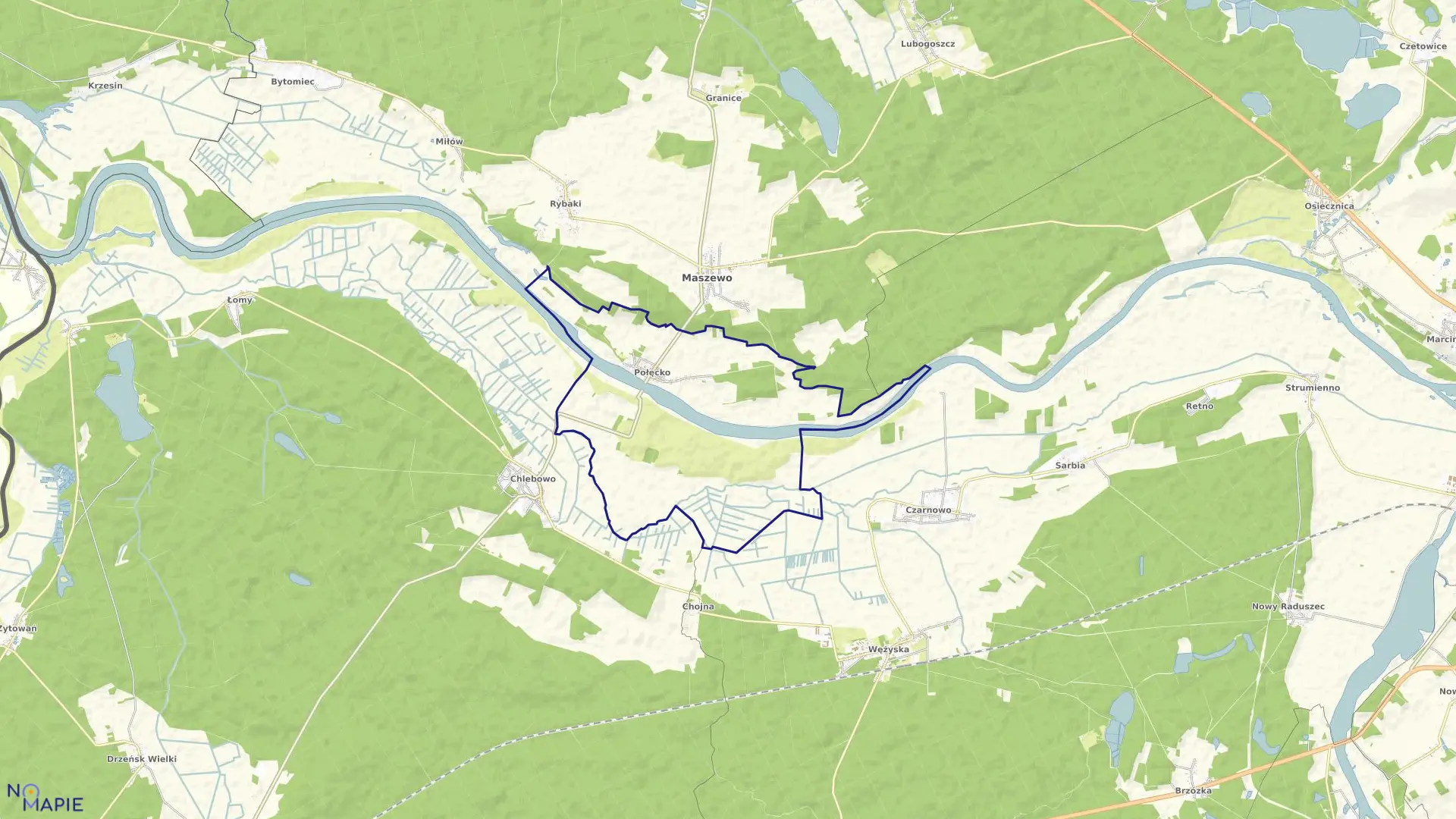 Mapa obrębu Połęcko w gminie Maszewo